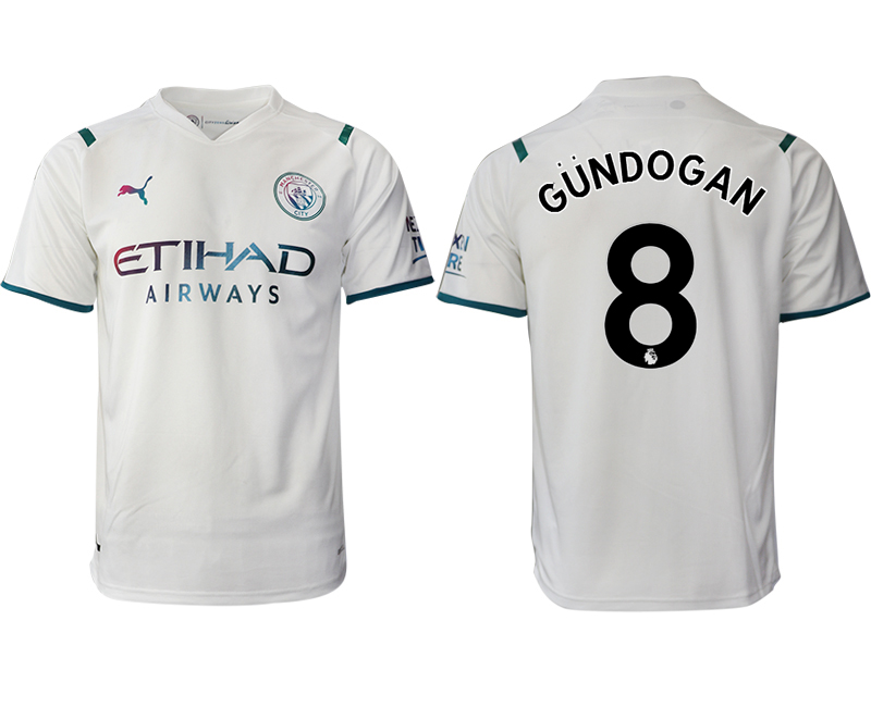 Men 2021-2022 Club Manchester city away aaa version white #8 Soccer Jersey->manchester city jersey->Soccer Club Jersey